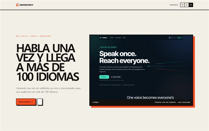 Interfaz de interpretación y subtítulos en vivo de LiveSync