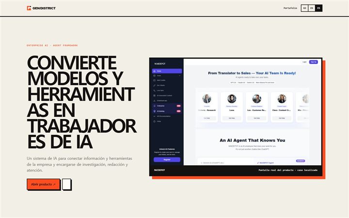 Interfaz del agente empresarial de IA MAIDEPOT