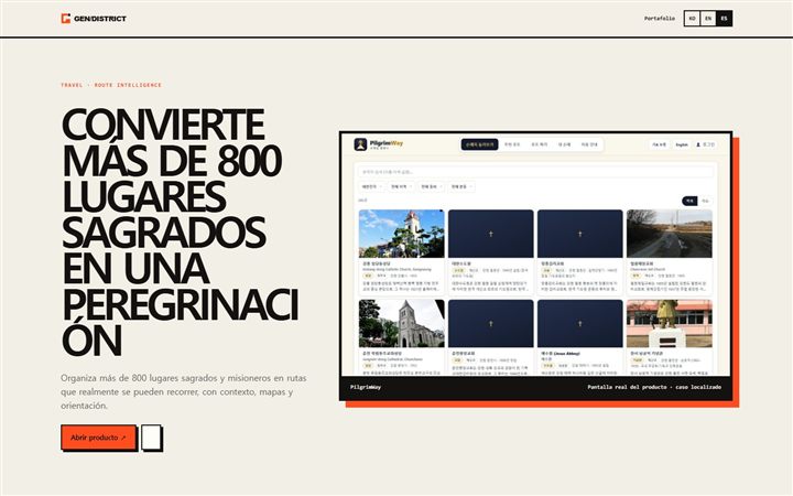 Interfaz de planificación de rutas de peregrinación de PilgrimWay